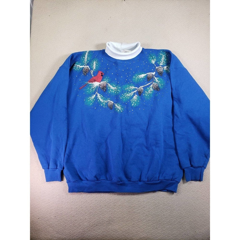 VTG Cotton Grove Sweatshirt Women 2XL Blue Graphic Casual Grandmacore Collar